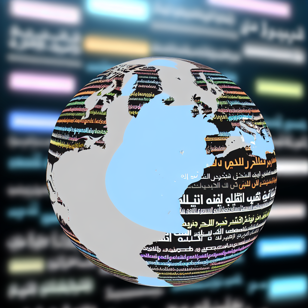 A globe covered with multiple languages highlighti